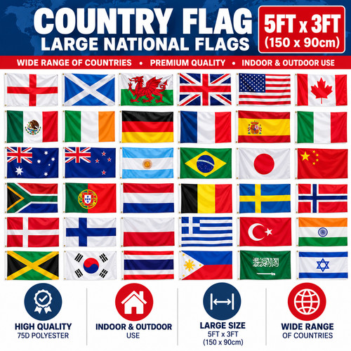 Country flags 5ft 3ft large - 3ft,